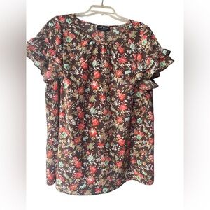 Lane Bryant Size Large floral Ruffle Sleeve Top - Multicolor